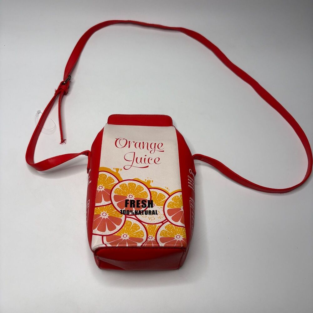ORANGE JUICE Carton Purse White Red Orange Long Adjustible Strap - Picture 3 of 9